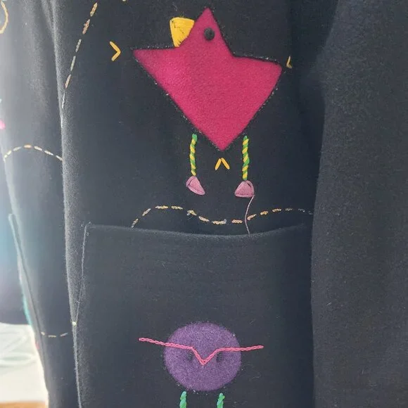 UNIQUE Vintage Women's Abstract ART Black Jacket | Size 2XL - Picture 4 of 13